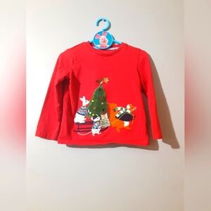 Boden Red Holiday Kids Embrodiered Top 2y-4y Holidsy Festive